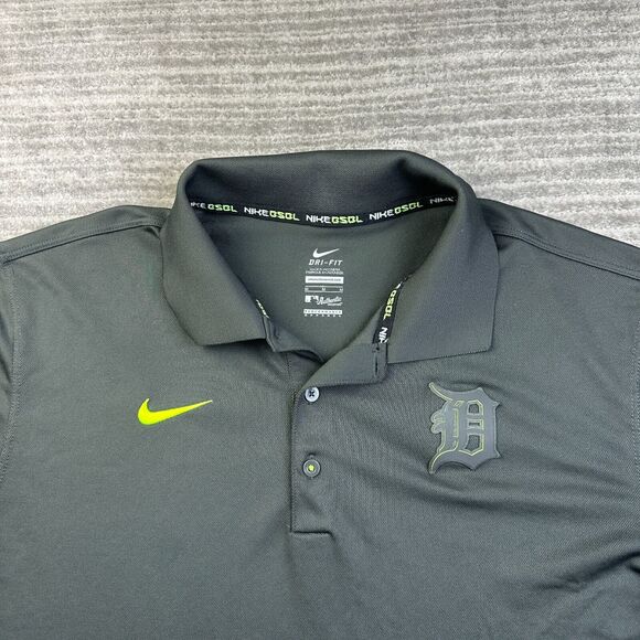 Detroit Tigers Nike Polo Shirt Mens Medium Gray Blue MLB Baseball Performance - Picture 1 of 8